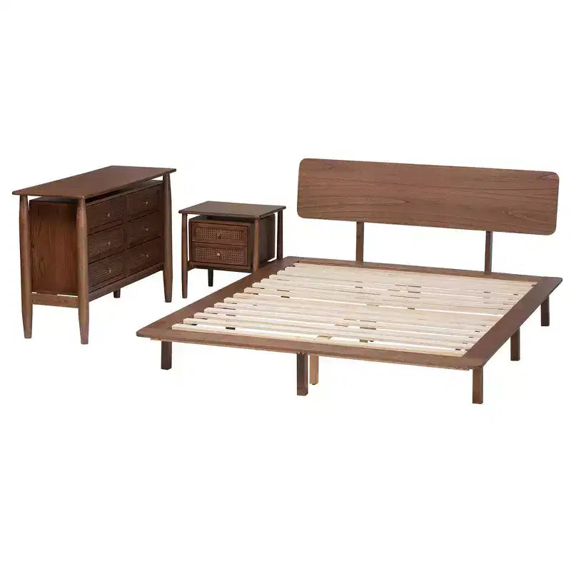 Ensemble de chambre à coucher 3 pièces Baxton Studio Alyssa Japandi en bois de noyer brun