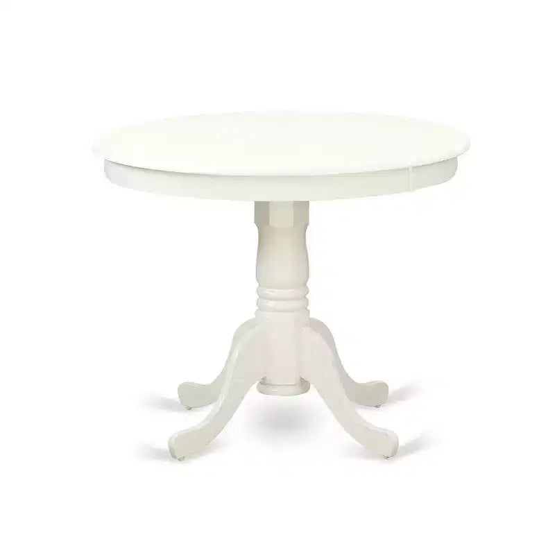 Ensemble de salle à manger 5 pièces rond avec pied central HomeStock ANVA5, lin blanc