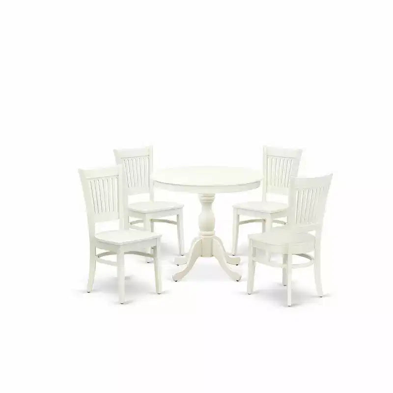 Ensemble table de salle à manger ronde sur pied et 4 chaises HomeStock Linen White