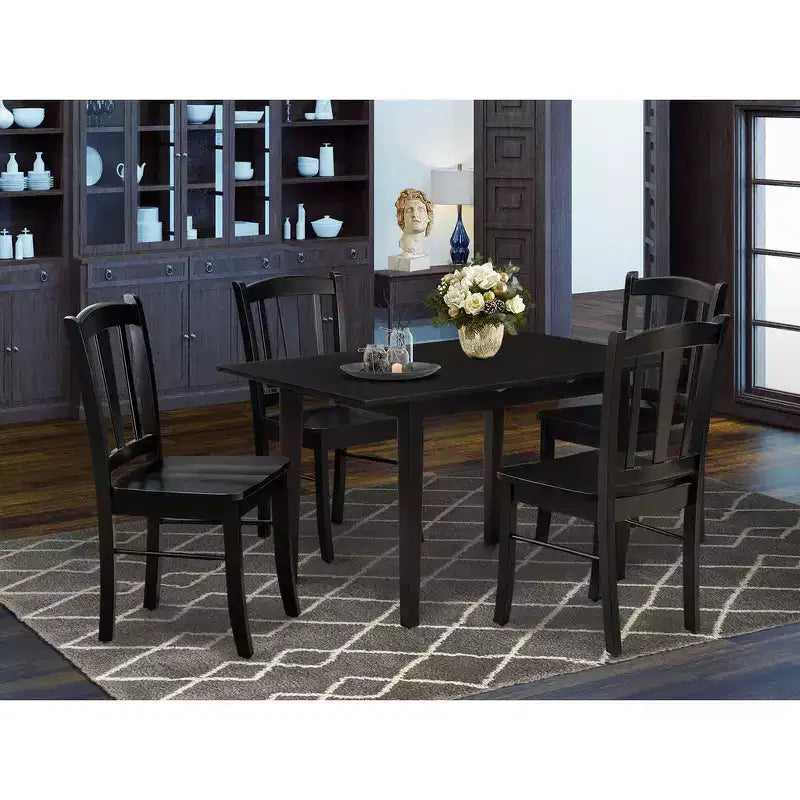 HomeStock Ensemble de 5 pièces pour cuisine Table Chaises Fini Noir