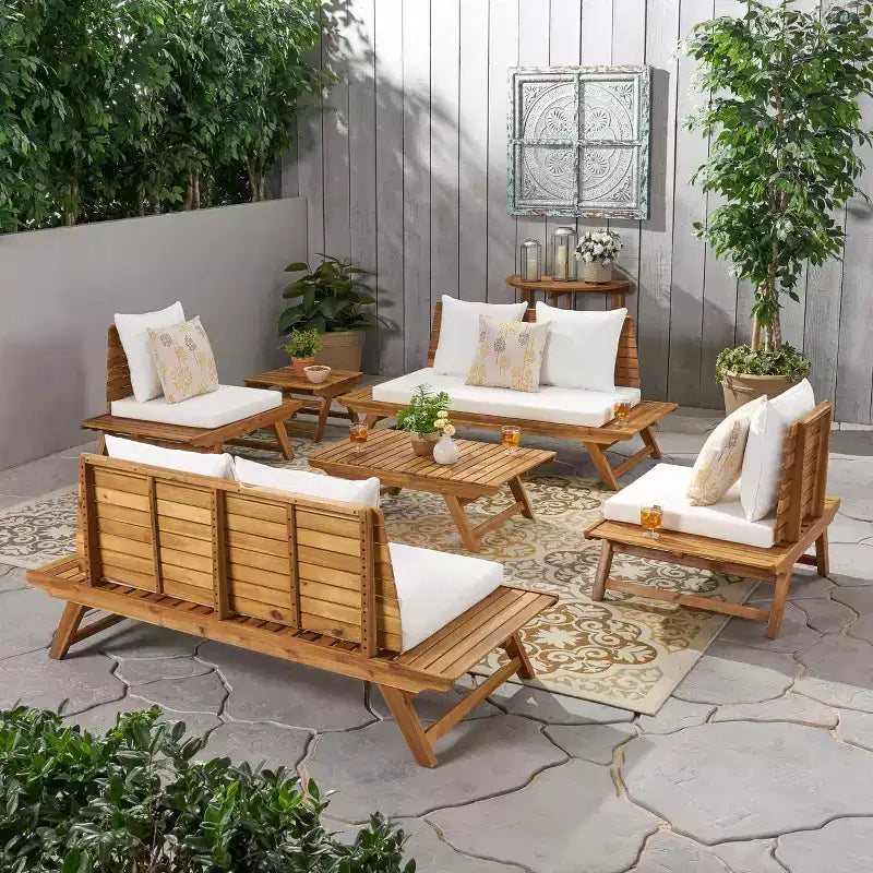 Christopher Knight Home Sedona Ensemble de conversation d'extérieur 6 places en bois d'acacia avec coussins et table d'appoint