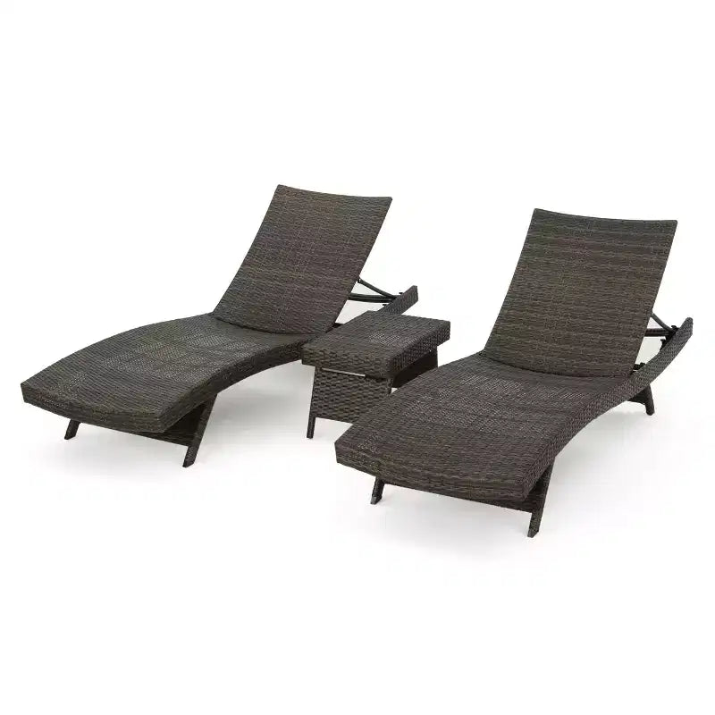 Ensemble de conversation GDFStudio Olivia de 3 pièces en osier, sans accoudoirs, avec chaises longues réglables
