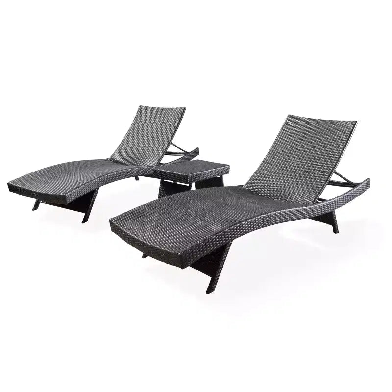 GDFStudio Olivia Outdoor Wicker 3 Piece Armless Adjustable Chaise Lounge Chat Set
