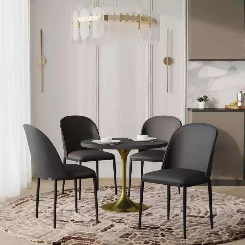 Ensemble de salle à manger 5 pièces LeisureMod Verve - Table ronde en MDF de 91,4 cm, 4 chaises de salle à manger en cuir
