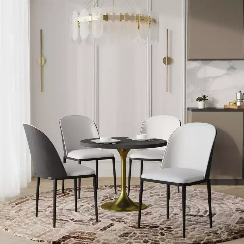 Ensemble de salle à manger 5 pièces LeisureMod Verve - Table ronde en MDF de 91,4 cm, 4 chaises de salle à manger en cuir