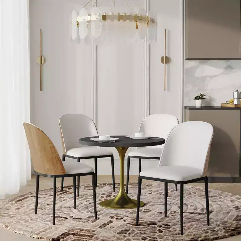 Ensemble de salle à manger 5 pièces LeisureMod Verve - Table ronde en MDF de 91,4 cm, 4 chaises de salle à manger en cuir