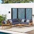 Christopher Knight Home Aston Acacia Wood Outdoor 5 Seater Sectional Chat Set with Club Chair, Teak and Dark Gray