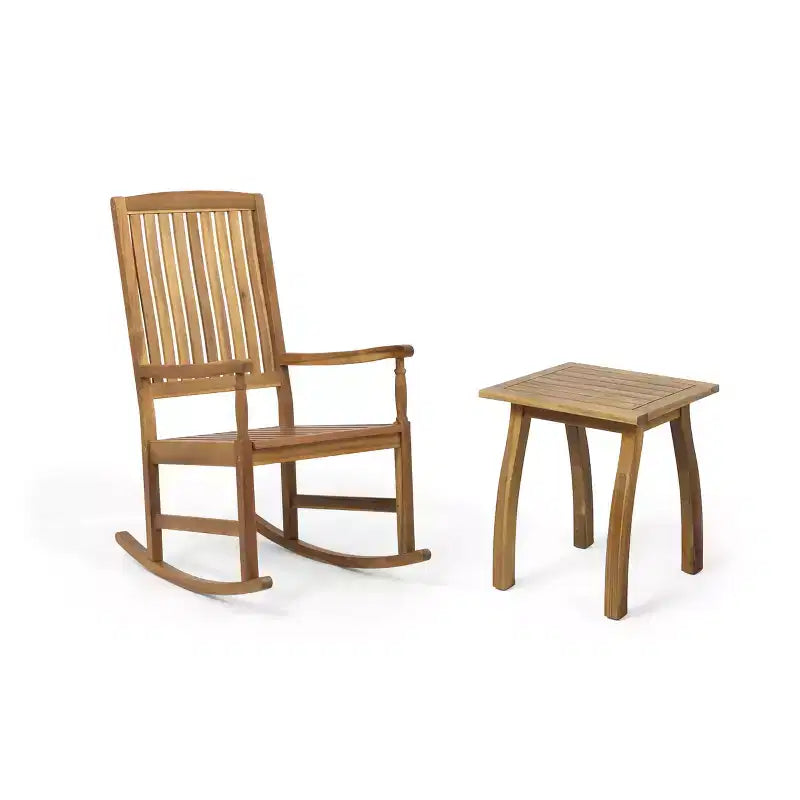 Christopher Knight Home Reynard Ensemble chaise berçante et table d'extérieur en bois d'acacia avec design à lattes
