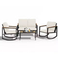 Ensemble de conversation d'extérieur 4 pièces en métal avec coussins, 2 chaises à bascule et table basse