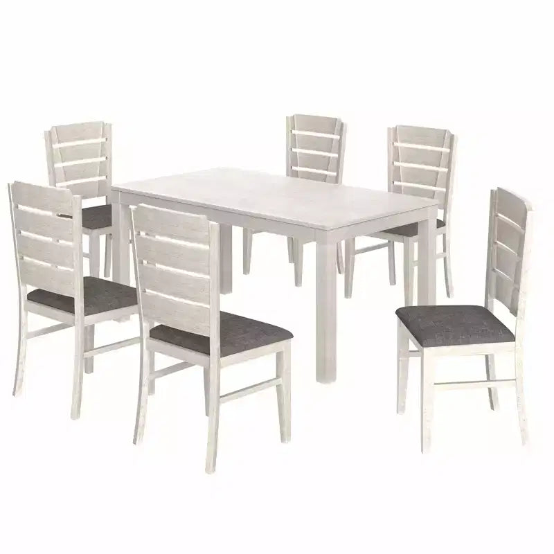 Ensemble de salle à manger 7 pièces de style rustique VECELO pour 6 personnes, table en bois d'hévéa avec 6 chaises de salle à manger rembourrées, gris