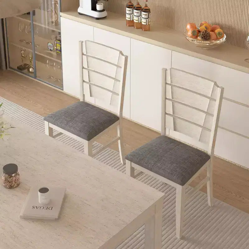 Ensemble de salle à manger 7 pièces de style rustique VECELO pour 6 personnes, table en bois d'hévéa avec 6 chaises de salle à manger rembourrées, gris