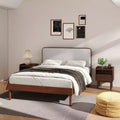 Roundhill Furniture Wyller 3-Piece Bedroom Set, Platform Bed with Two Nightstands, Natural Walnut, Queen