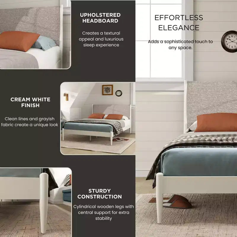 Ensemble de chambre à coucher Roundhill Furniture Feeney 3 pièces, lit plateforme avec deux tables de chevet, blanc crème, grand lit
