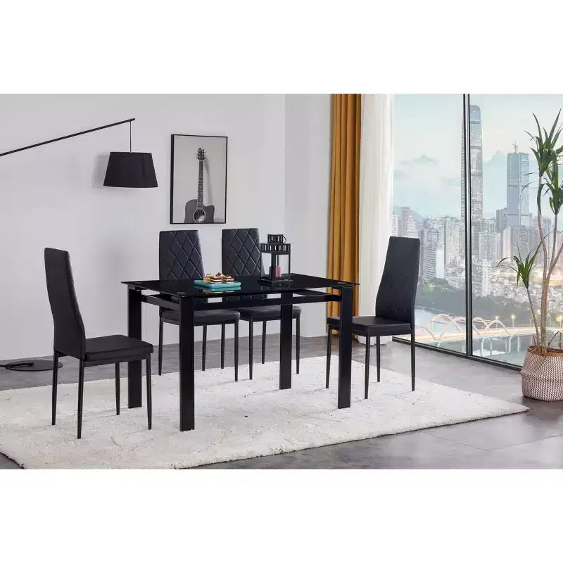 Ensemble de salle à manger 5/7 pièces, table de salle à manger avec chaises en PU et plateau en verre trempé, noir-ModernLuxe