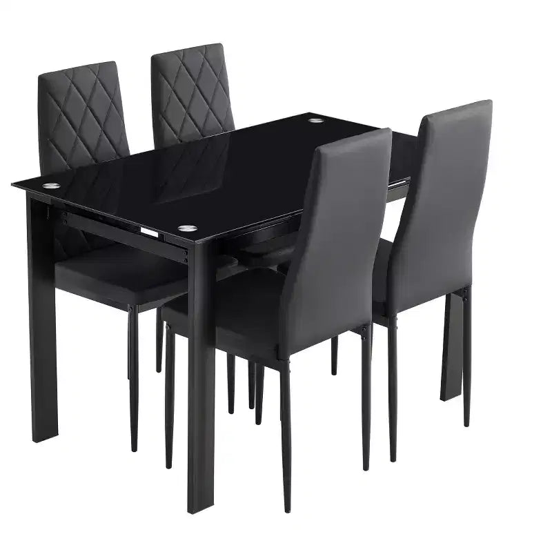 Ensemble de salle à manger 5/7 pièces, table de salle à manger avec chaises en PU et plateau en verre trempé, noir-ModernLuxe