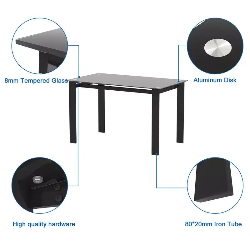 Ensemble de salle à manger 5/7 pièces, table de salle à manger avec chaises en PU et plateau en verre trempé, noir-ModernLuxe