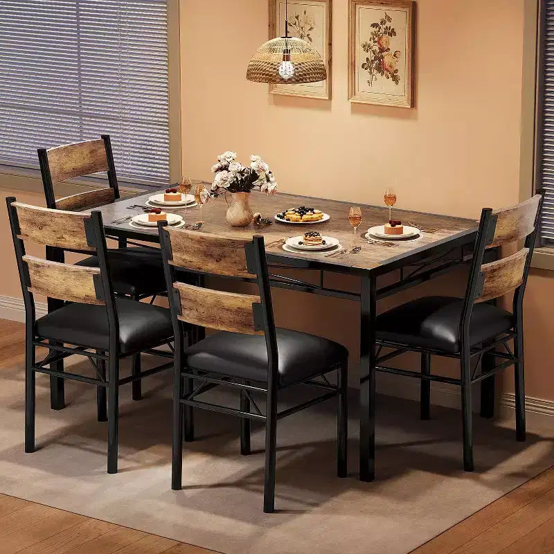 Ensemble table à manger pour 4, table de cuisine en bois avec 4 chaises rembourrées, ensemble de 4 chaises de table de cuisine avec angle anti-collision pour petit espace, cuisine