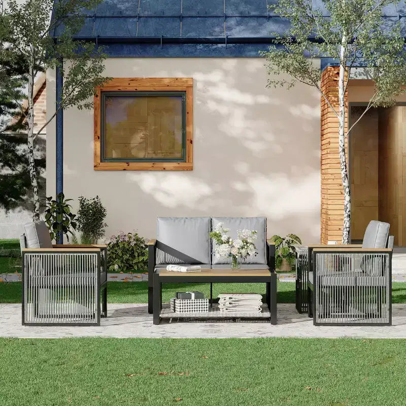 Ensemble de meubles de jardin EROMMY 5 pièces – Salon de jardin moderne avec table basse