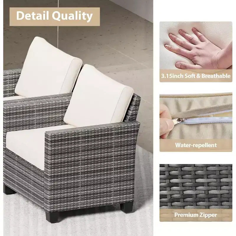 Ensemble de mobilier de patio 5 pièces Acekool avec rotin PE résistant aux intempéries, table en verre trempé, chaises coussinées pour véranda, balcon, cour arrière