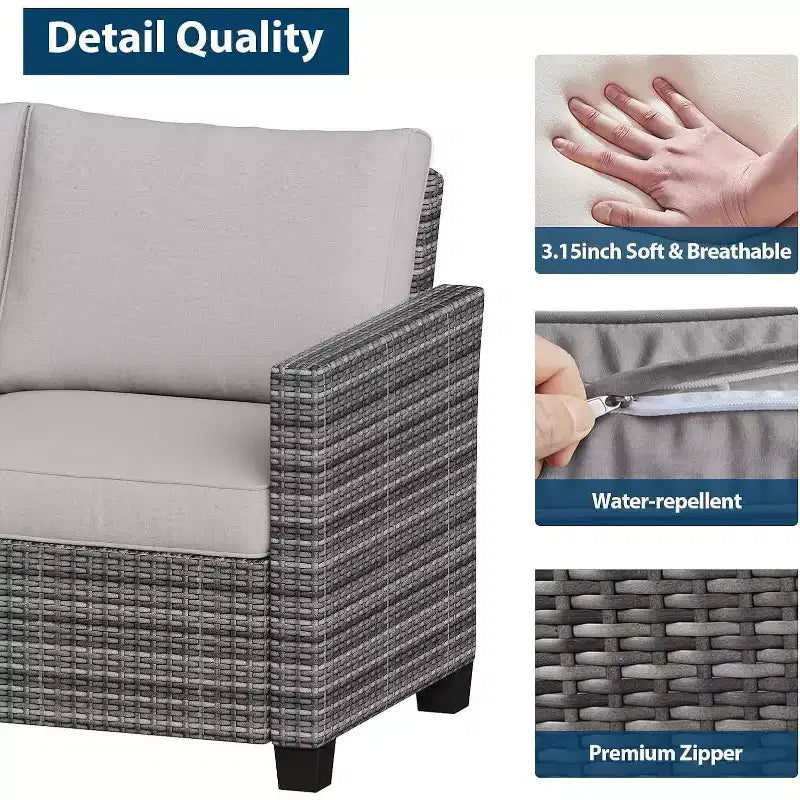 Ensemble de mobilier de patio 5 pièces Acekool avec rotin PE résistant aux intempéries, table en verre trempé, chaises coussinées pour véranda, balcon, cour arrière