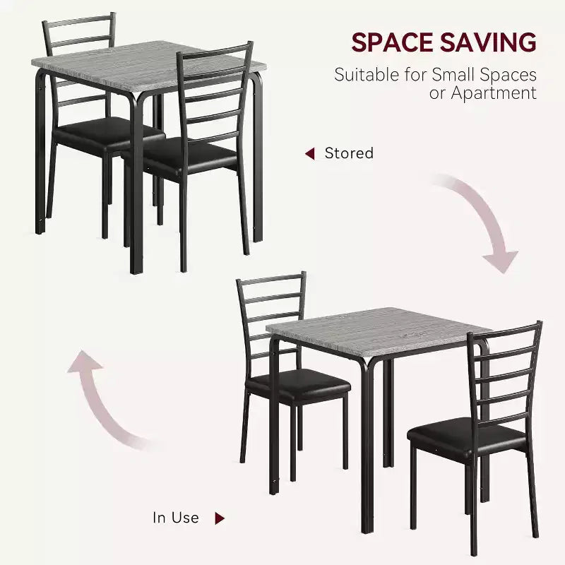 Ensemble compact de trois pièces : table de salle à manger double et chaises, table de salle à manger peu encombrante avec chaises rembourrées pour les petits espaces, les coins repas