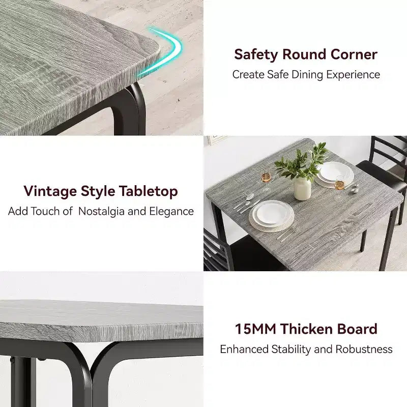 Ensemble compact de trois pièces : table de salle à manger double et chaises, table de salle à manger peu encombrante avec chaises rembourrées pour les petits espaces, les coins repas
