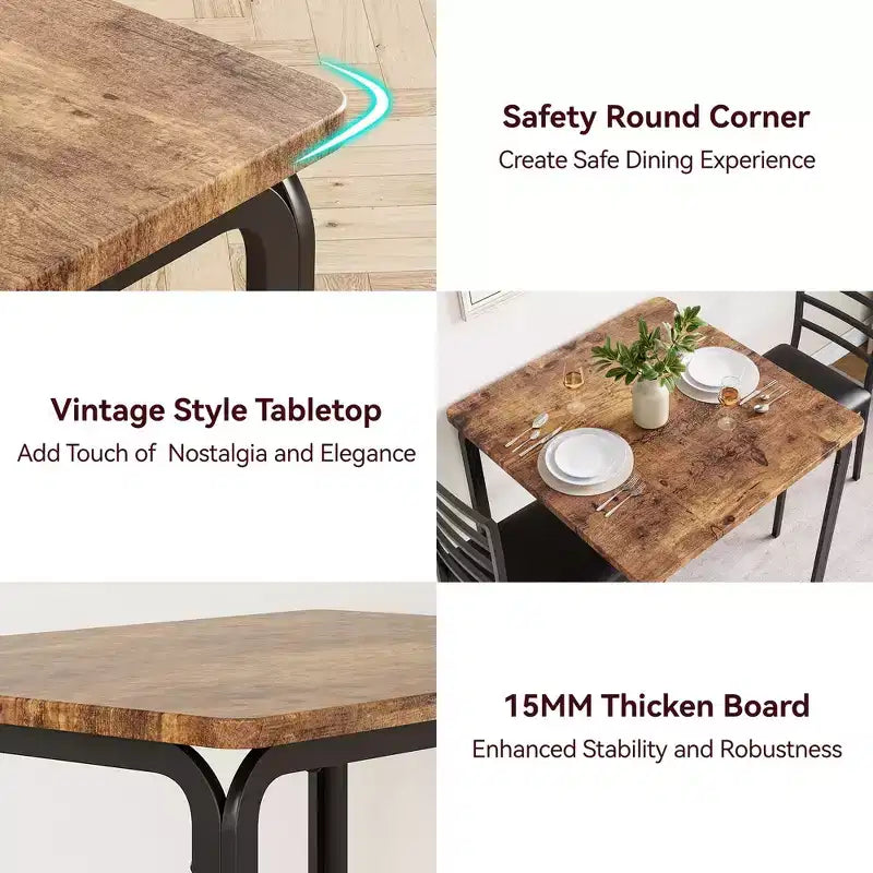 Ensemble compact de trois pièces : table de salle à manger double et chaises, table de salle à manger peu encombrante avec chaises rembourrées pour les petits espaces, les coins repas