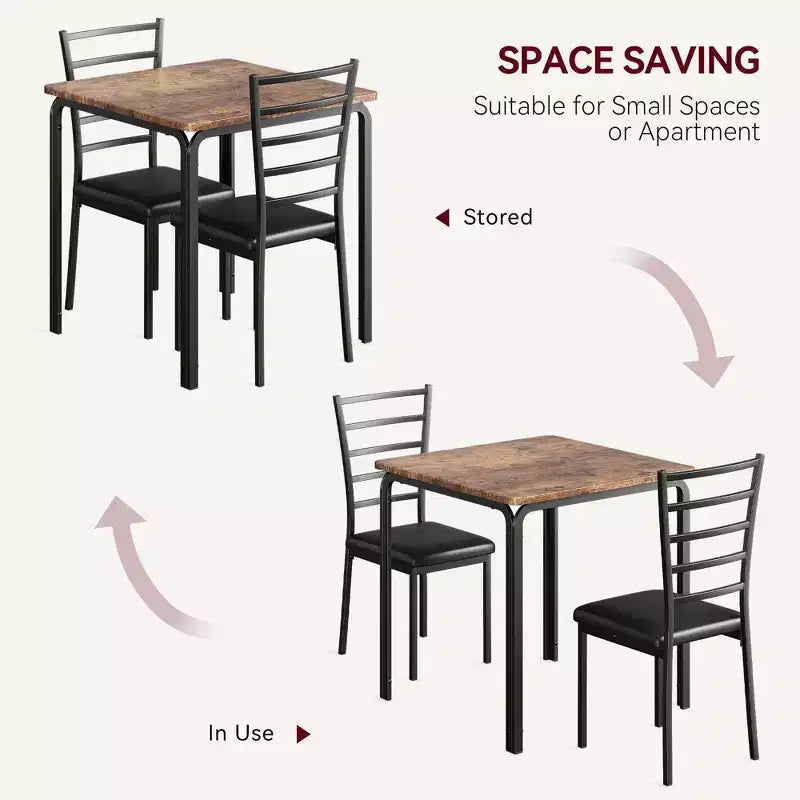 Ensemble compact de trois pièces : table de salle à manger double et chaises, table de salle à manger peu encombrante avec chaises rembourrées pour les petits espaces, les coins repas