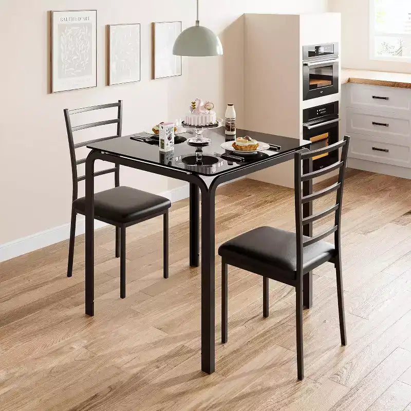 Ensemble compact de trois pièces : table de salle à manger double et chaises, table de salle à manger peu encombrante avec chaises rembourrées pour les petits espaces, les coins repas