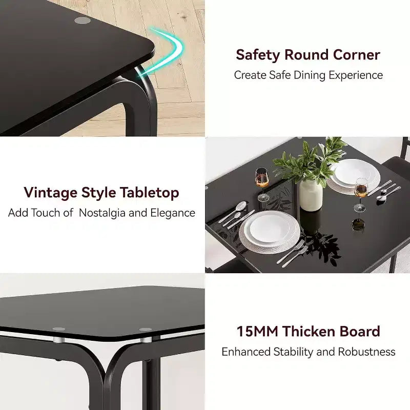 Ensemble compact de trois pièces : table de salle à manger double et chaises, table de salle à manger peu encombrante avec chaises rembourrées pour les petits espaces, les coins repas