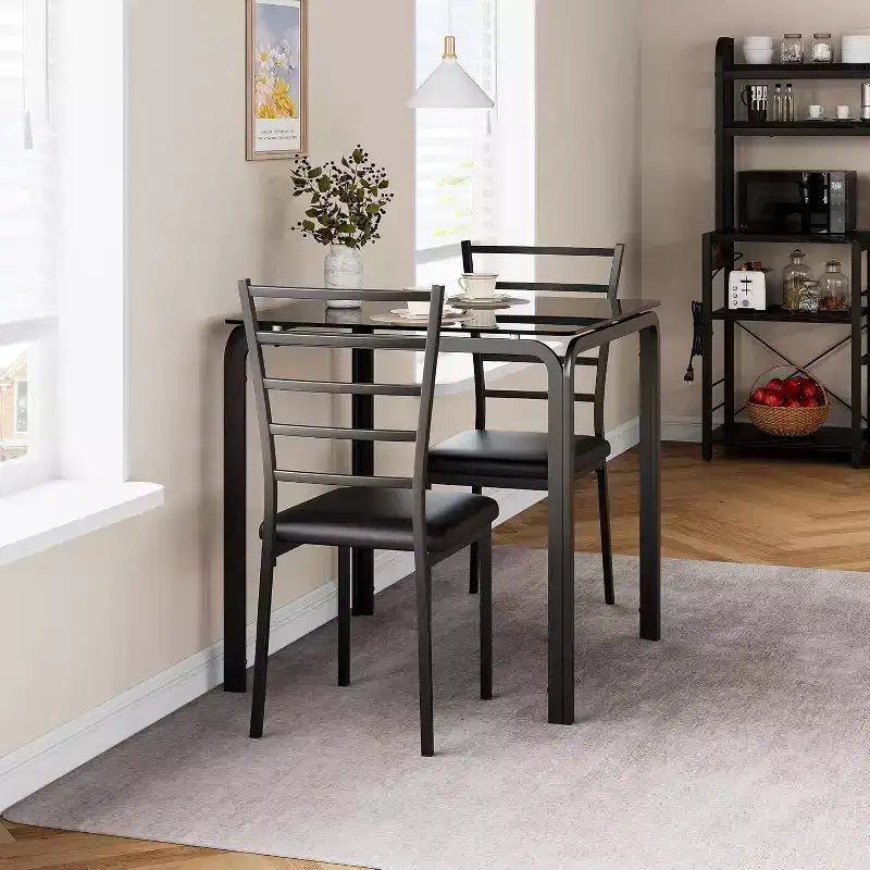 Ensemble compact de trois pièces : table de salle à manger double et chaises, table de salle à manger peu encombrante avec chaises rembourrées pour les petits espaces, les coins repas