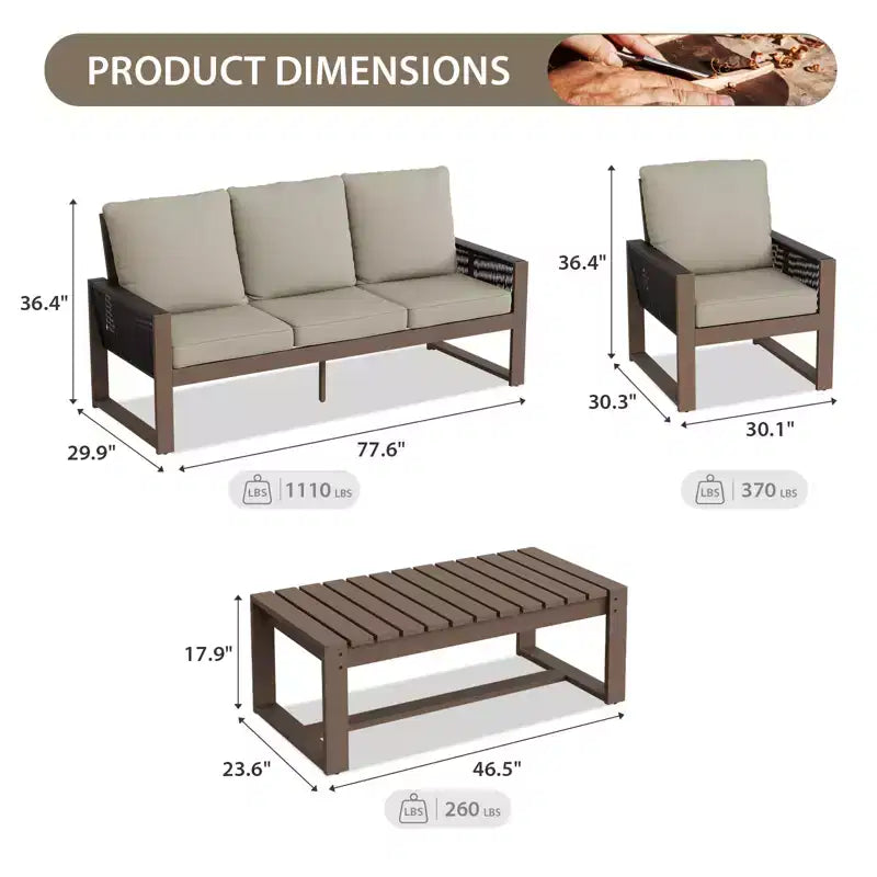 EAGLE PEAK Ensemble de mobilier de jardin 4 pièces en cèdre naturel, salon de jardin d'extérieur avec table basse