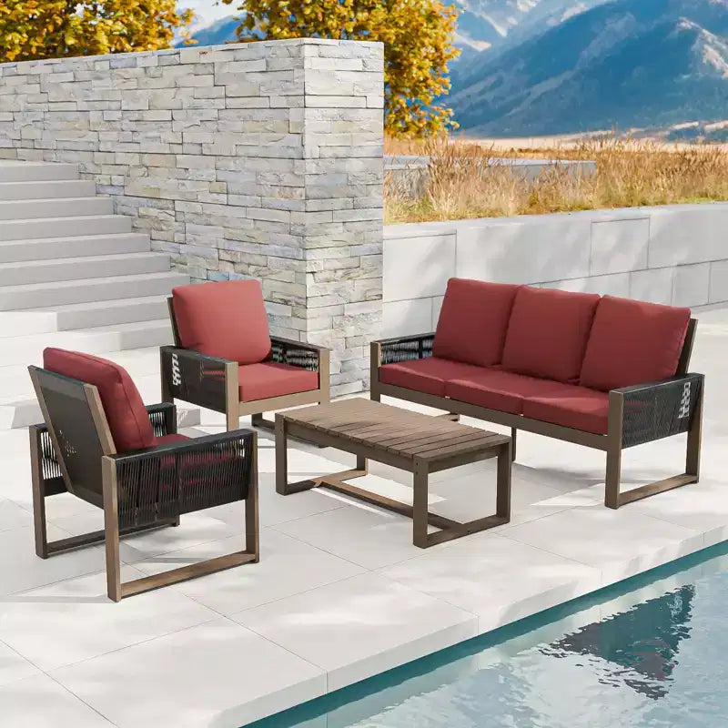 EAGLE PEAK Ensemble de mobilier de jardin 4 pièces en cèdre naturel, salon de jardin d'extérieur avec table basse
