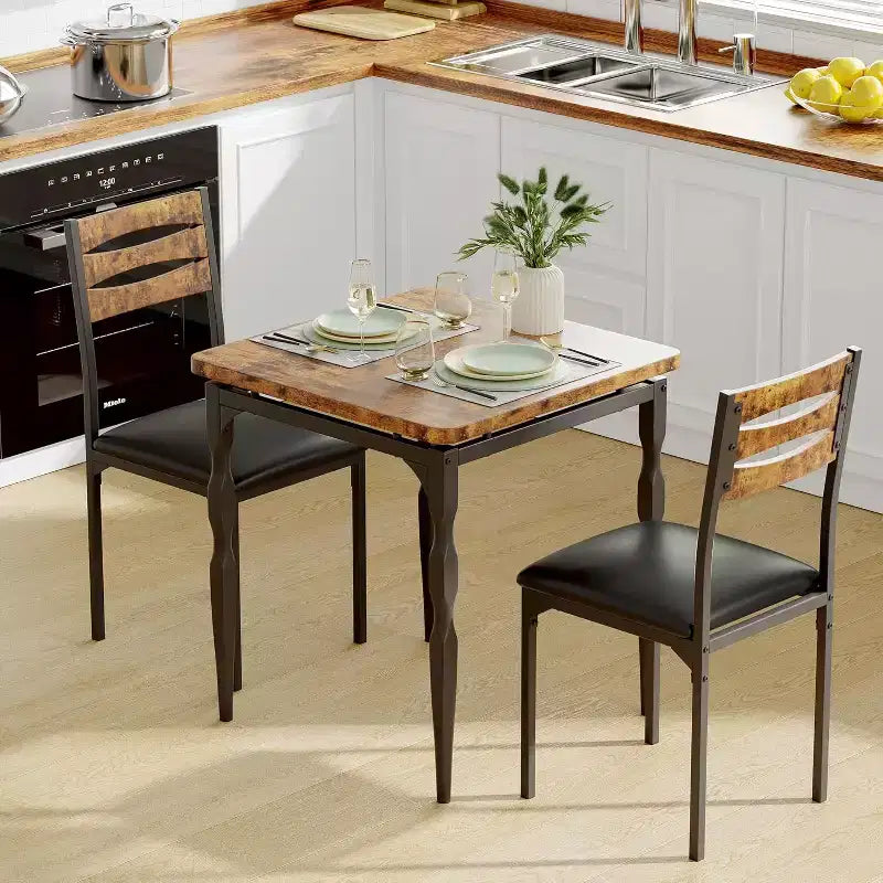 Ensemble de salle à manger 3 pièces, ensemble table à manger pour 2, pieds de table en spirale, ensemble table de cuisine de style industriel, pour petits espaces, cuisine, appartement