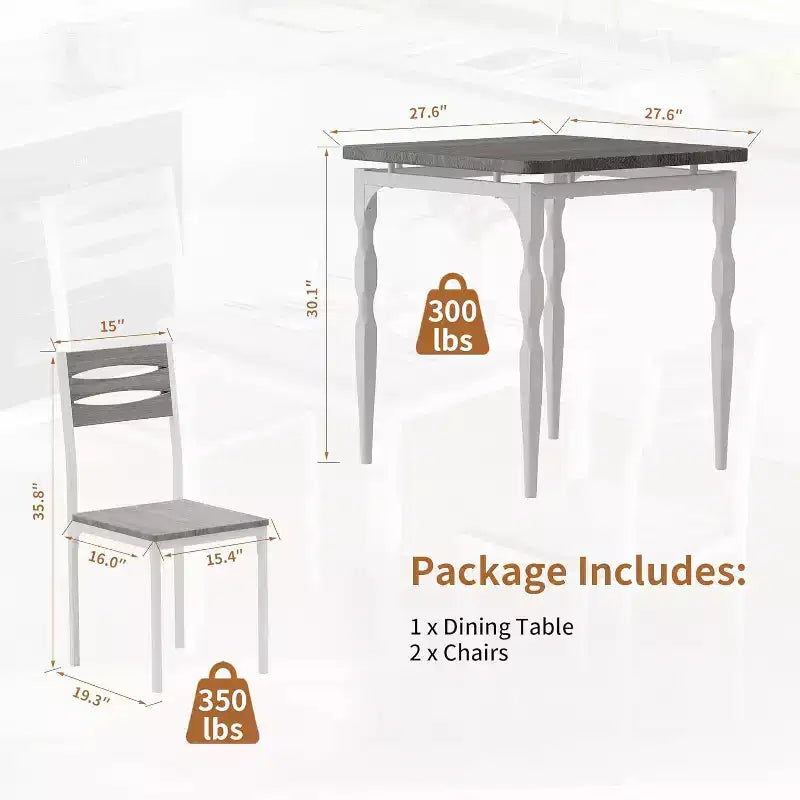 Ensemble de salle à manger 3 pièces, ensemble table à manger pour 2, pieds de table en spirale, ensemble table de cuisine de style industriel, pour petits espaces, cuisine, appartement