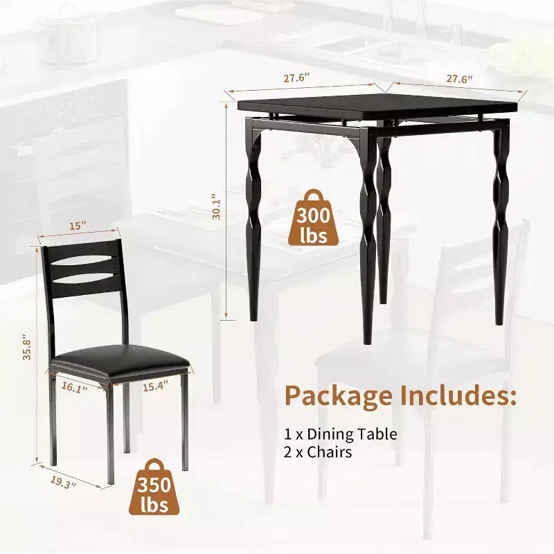 Ensemble de salle à manger 3 pièces, ensemble table à manger pour 2, pieds de table en spirale, ensemble table de cuisine de style industriel, pour petits espaces, cuisine, appartement