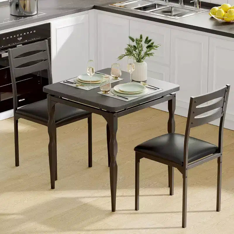 Ensemble de salle à manger 3 pièces, ensemble table à manger pour 2, pieds de table en spirale, ensemble table de cuisine de style industriel, pour petits espaces, cuisine, appartement