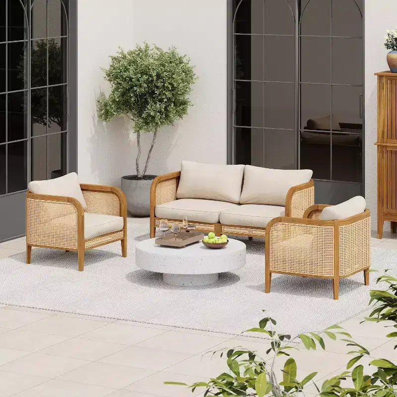 Christopher Knight Home Maciej Ensemble de 3 pièces d'extérieur en bois d'acacia rustique et rotin