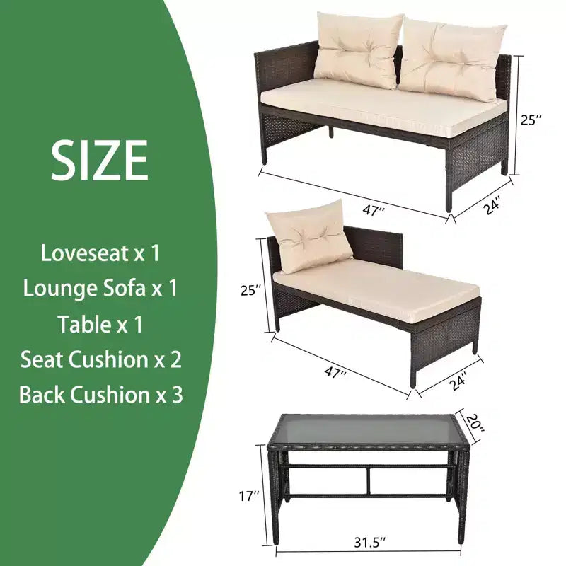 Ensemble de canapé d'angle d'extérieur en osier marron Karl Home avec coussins beiges