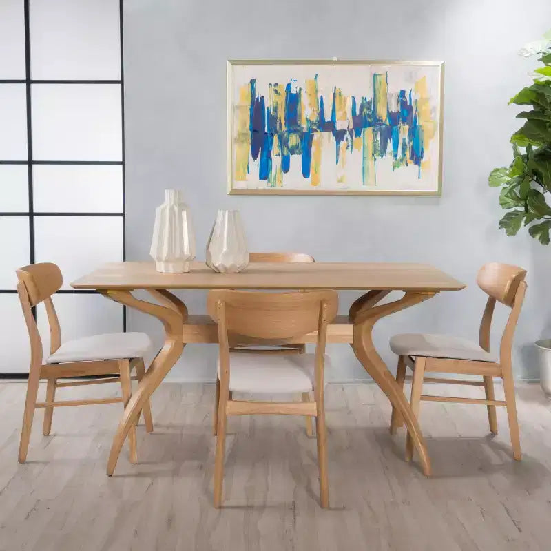 Christopher Knight Home Fausett, ensemble de 5 pièces de salle à manger en bois rembourré en tissu, style milieu de siècle moderne