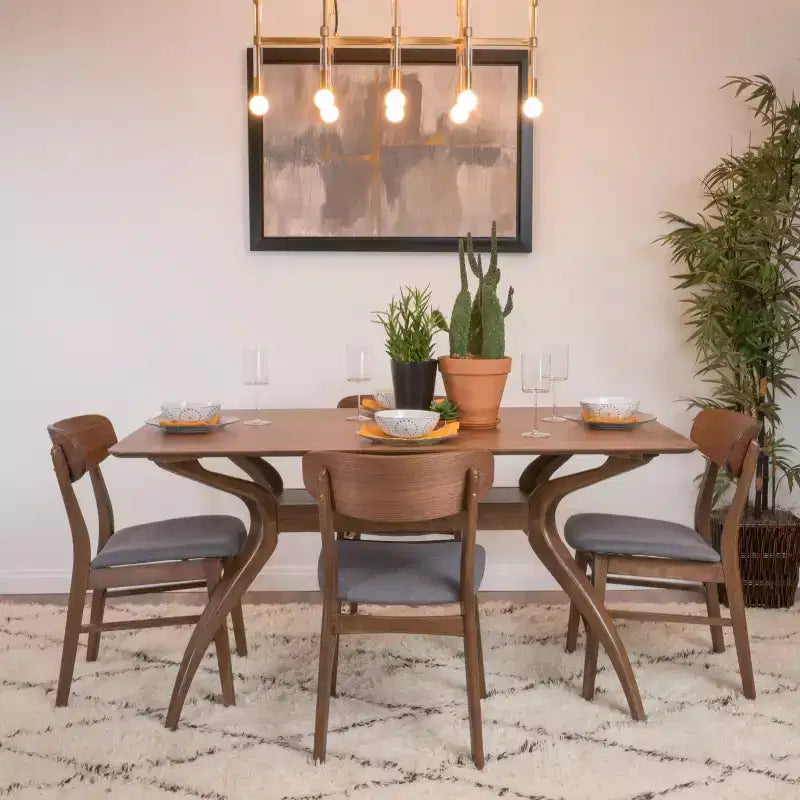 Christopher Knight Home Fausett, ensemble de 5 pièces de salle à manger en bois rembourré en tissu, style milieu de siècle moderne