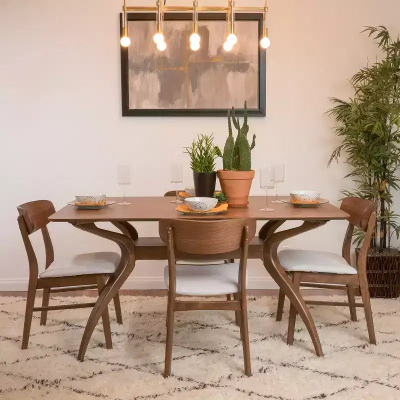 Christopher Knight Home Fausett, ensemble de 5 pièces de salle à manger en bois rembourré en tissu, style milieu de siècle moderne