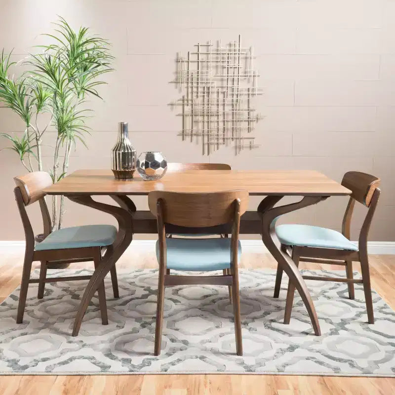 Christopher Knight Home Fausett, ensemble de 5 pièces de salle à manger en bois rembourré en tissu, style milieu de siècle moderne
