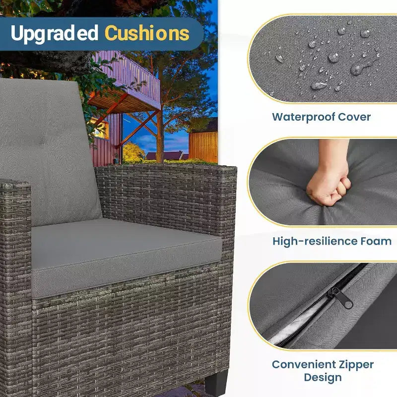 Heynemo Ensemble de mobilier de patio 4 pièces, salons de conversation de patio en osier tout temps avec table basse à 2 niveaux, canapé d'extérieur