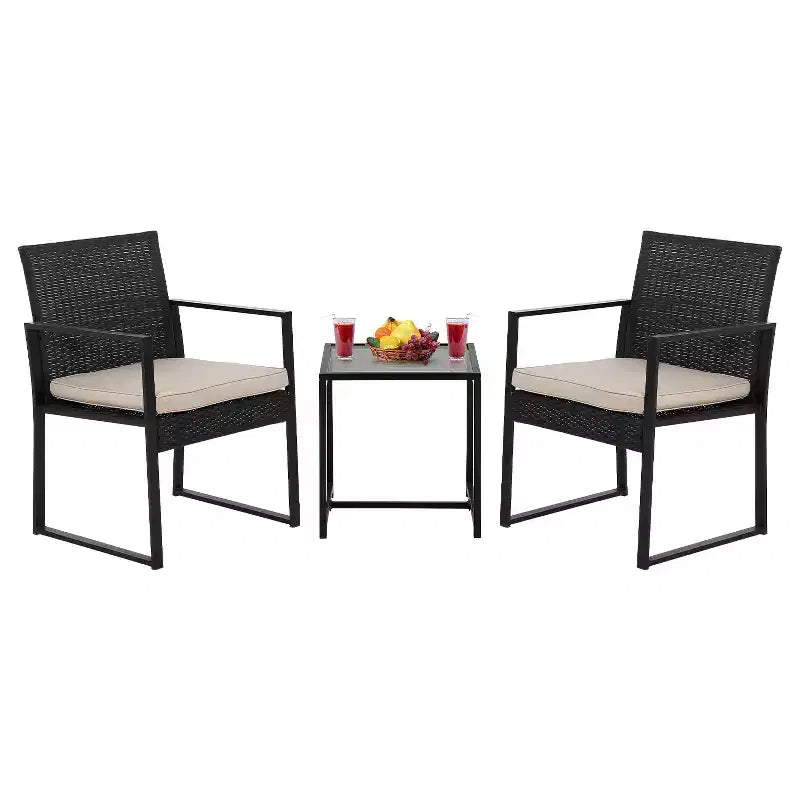 BestMassage Patio Furniture 3-Piece Rattan Set - Rocking Chairs and Coffee Table, Khaki