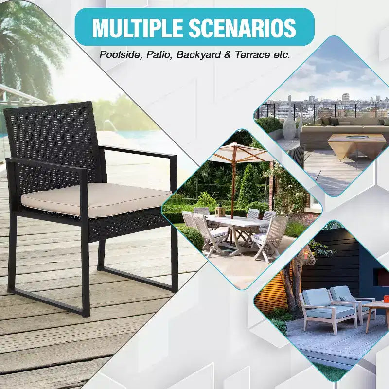 BestMassage Ensemble de Meubles de Jardin en Rotin 3 Pièces - Chaises à Bascule et Table Basse, Kaki
