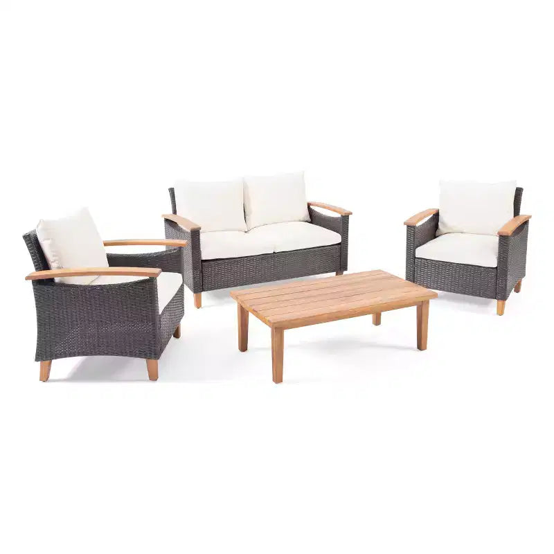 Salon de jardin 4 places Christopher Knight Home Velthur en osier et bois d'acacia
