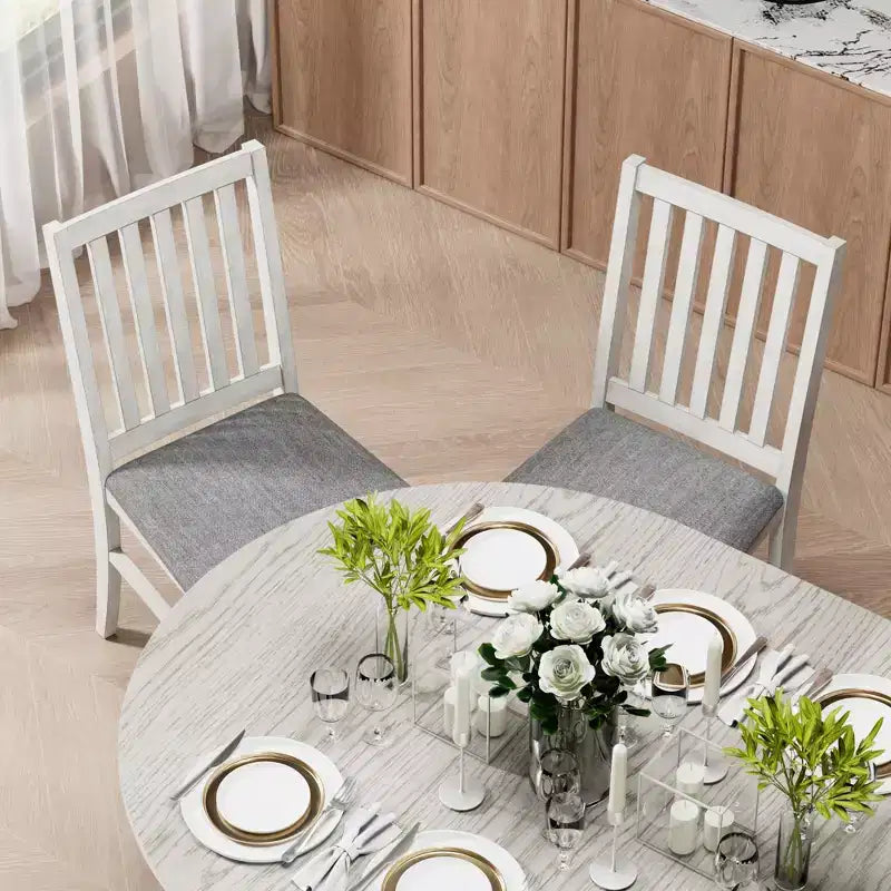 Ensemble table de salle à manger ronde extensible VECELO, table en bois d'hévéa avec 4/6 chaises de salle à manger rembourrées sans accoudoirs pour cuisine, gris