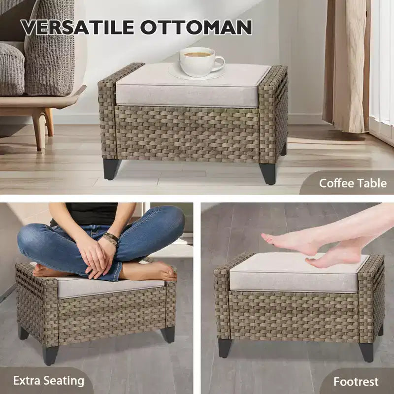EAGLE PEAK Ensemble de conversation 5 pièces en osier pour patio extérieur, 2 fauteuils pivotants à bascule, 1 causeuse 2 places et 2 poufs