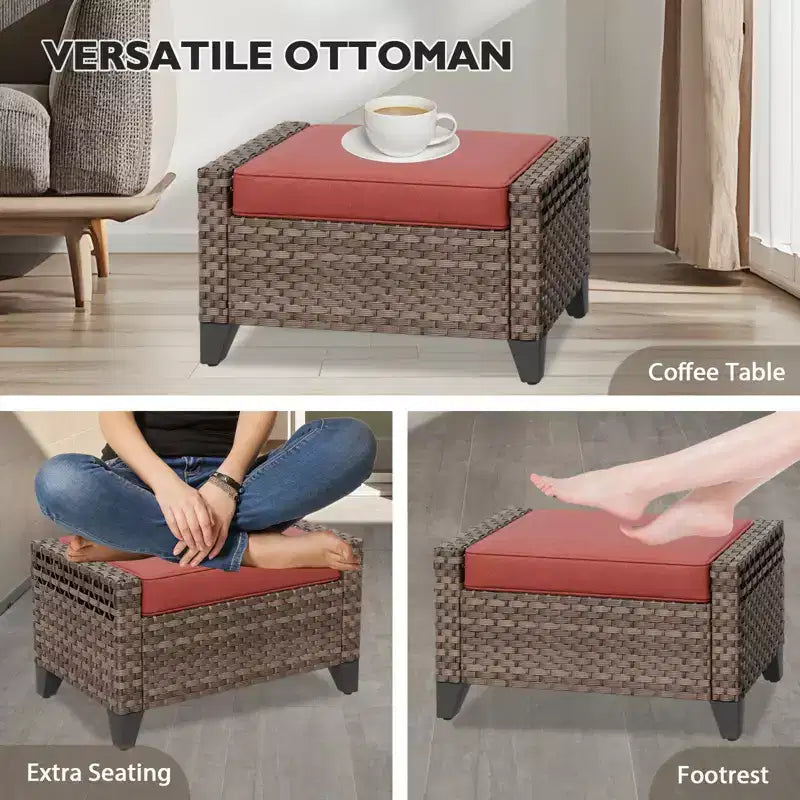 EAGLE PEAK Ensemble de conversation 5 pièces en osier pour patio extérieur, 2 fauteuils pivotants à bascule, 1 causeuse 2 places et 2 poufs